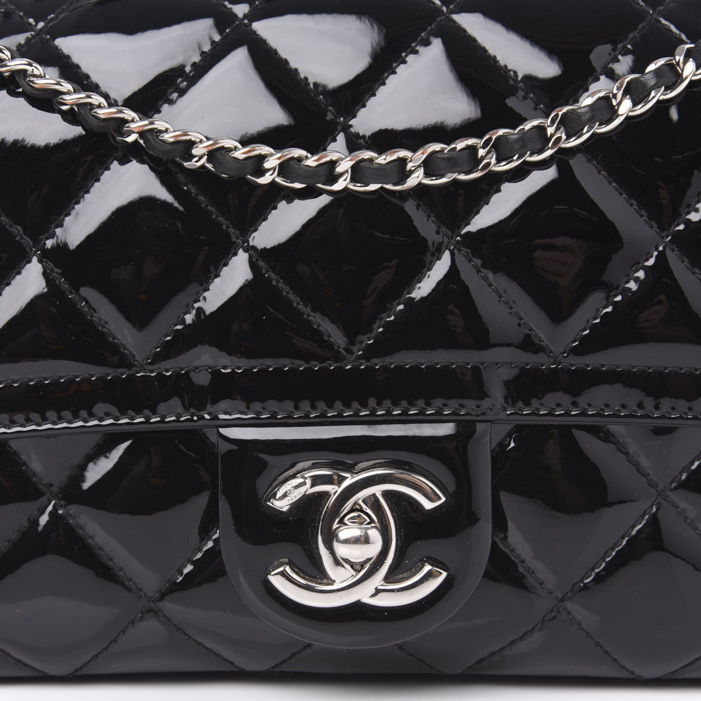 Patent Quilted Small Coco Shine Flap Black