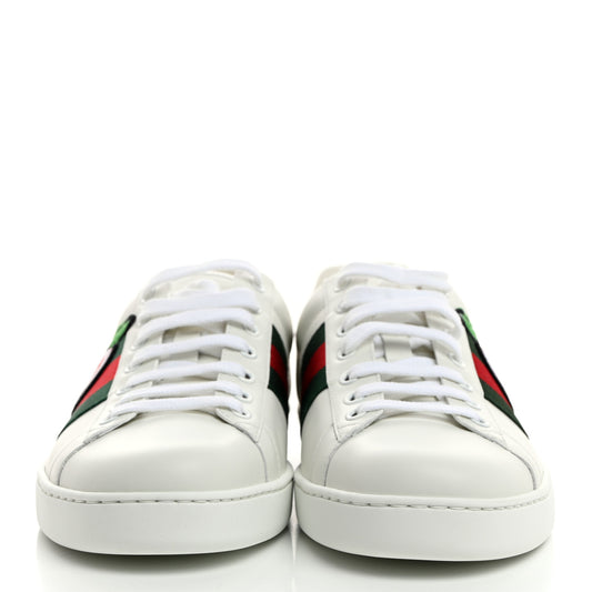 Calfskin Web GG Apple Embroidered Mens Ace Sneakers 8 White
