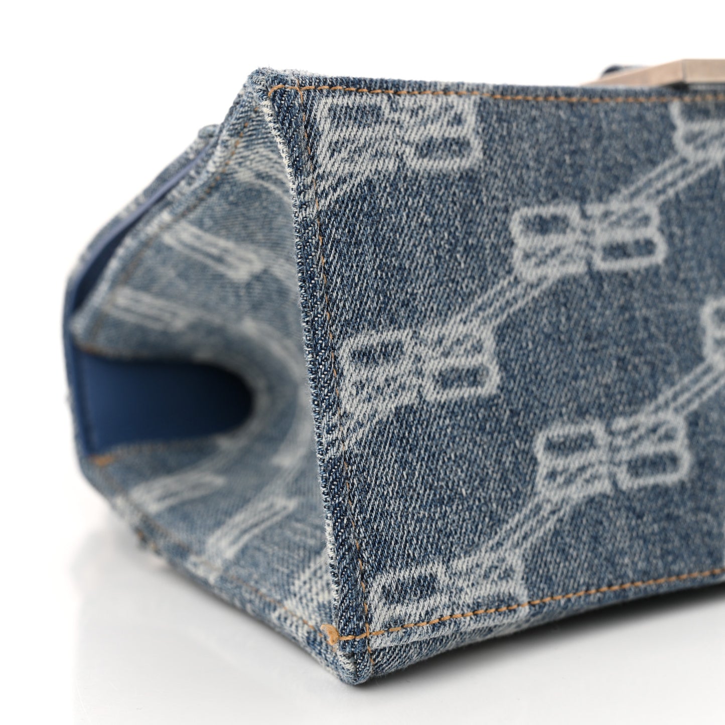 Denim BB Monogram Small Hourglass Top Handle Bag Blue