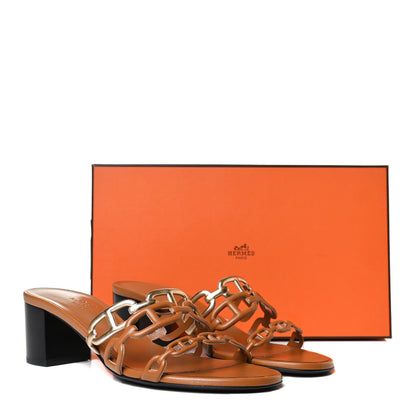 Hermes Metallic Nappa Tandem Sandals 37 Multicolor Beige Dore 11 of 11