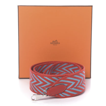 Hermes Toile Swift 50mm Sangle ZigZag Shoulder Strap Rouge De Coeur Bleu Du Nord 6 of 6