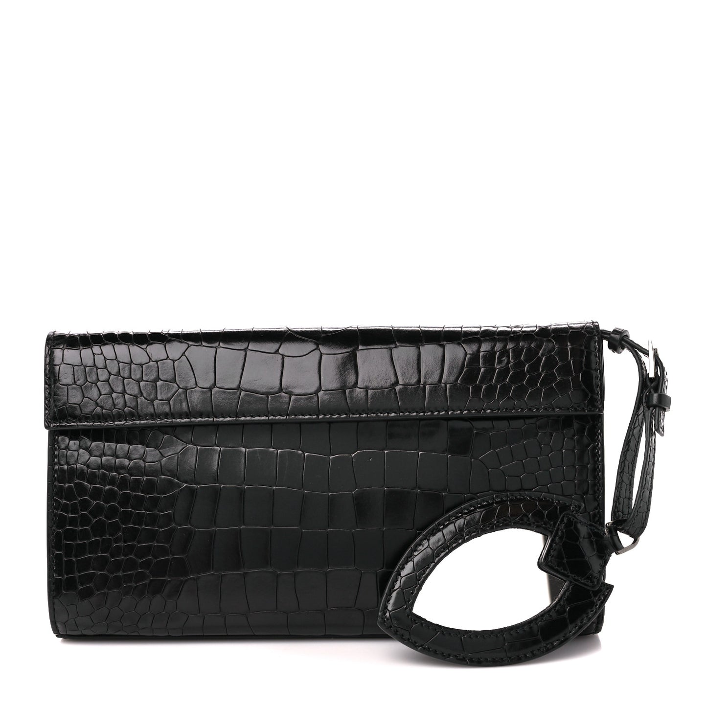 Crocodile Embossed Pochette Black
