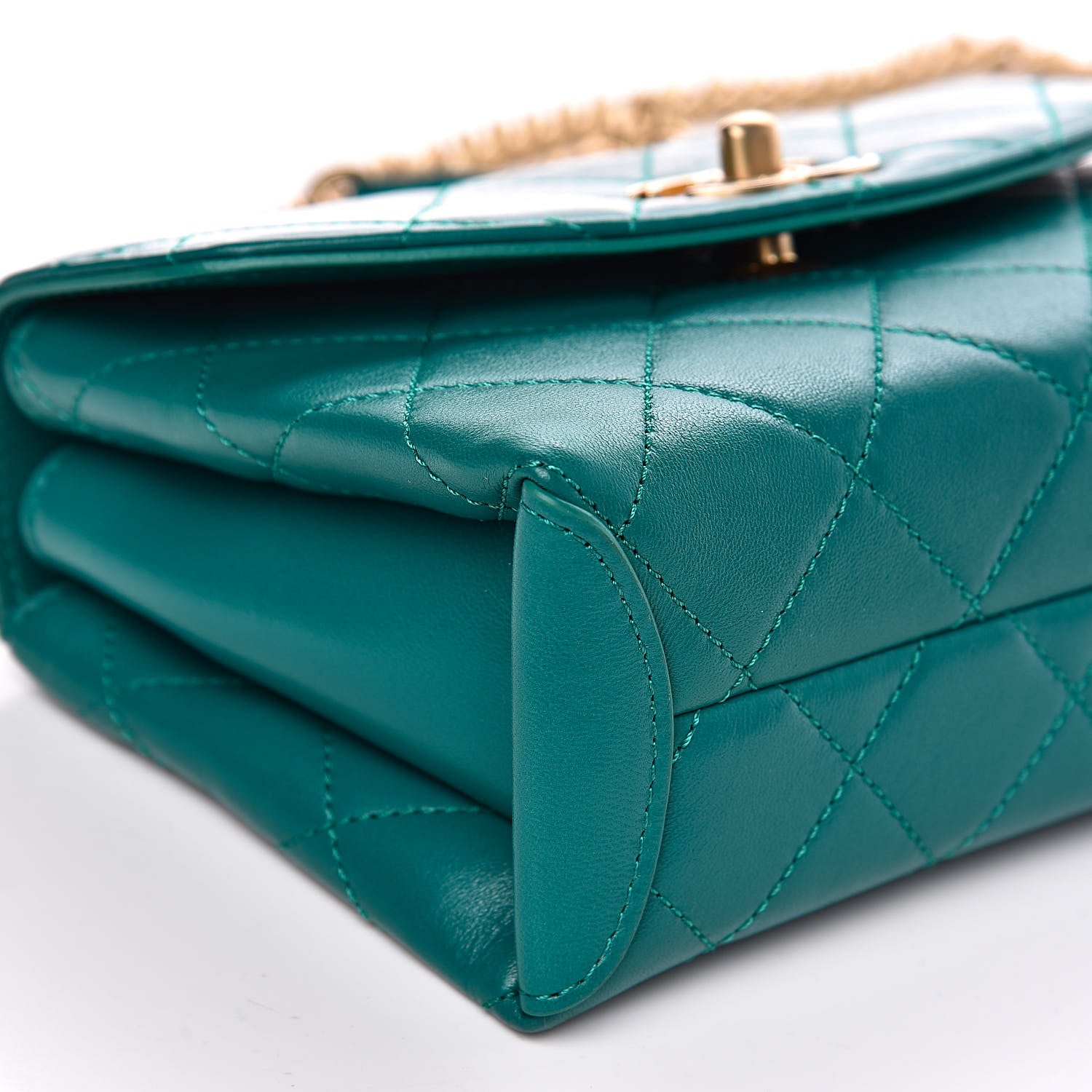 Chanel Lambskin Quilted Small Top Handle Bag Turquoise 7 of 12