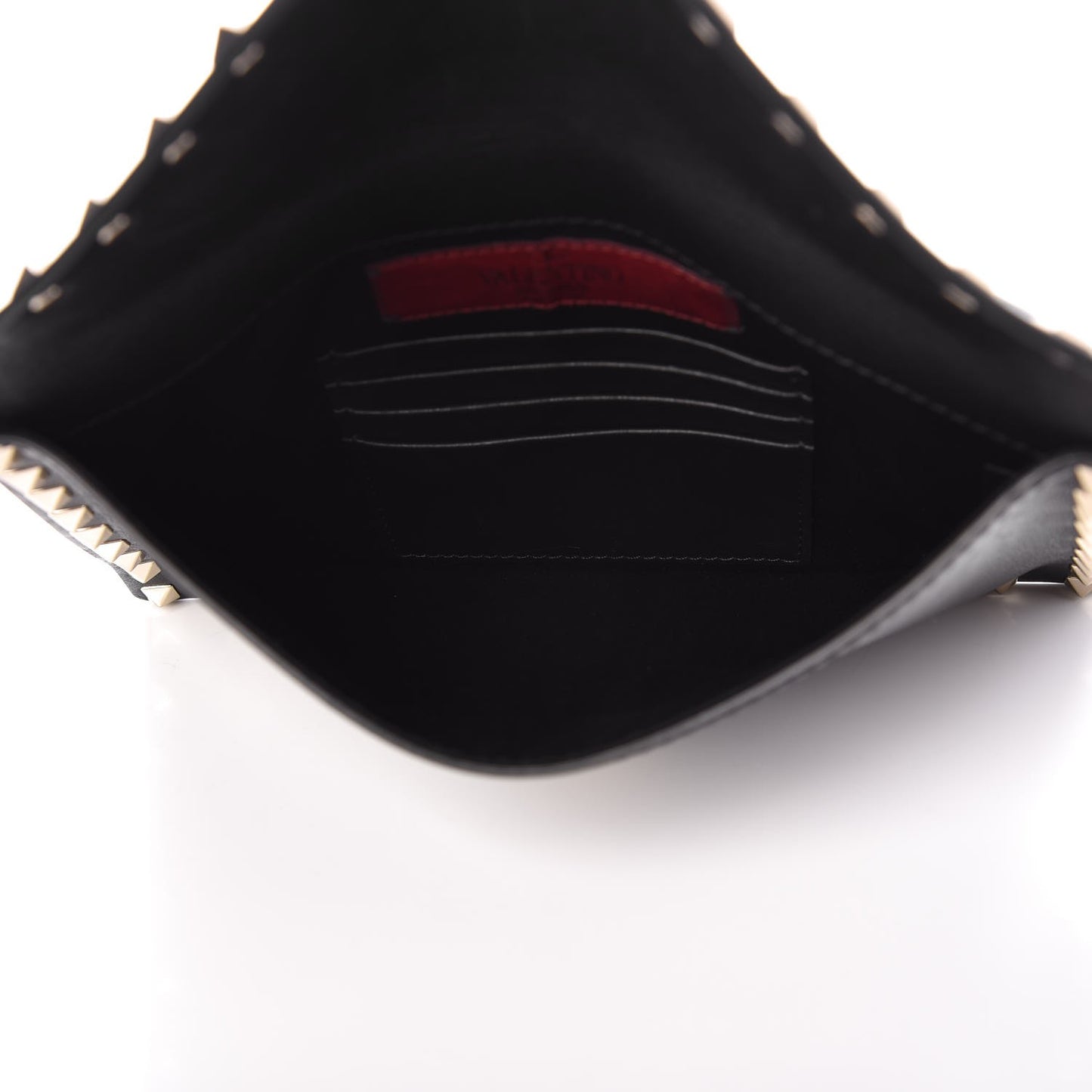Vitello Medium Rockstud Envelope Flat Wristlet Pouch Black