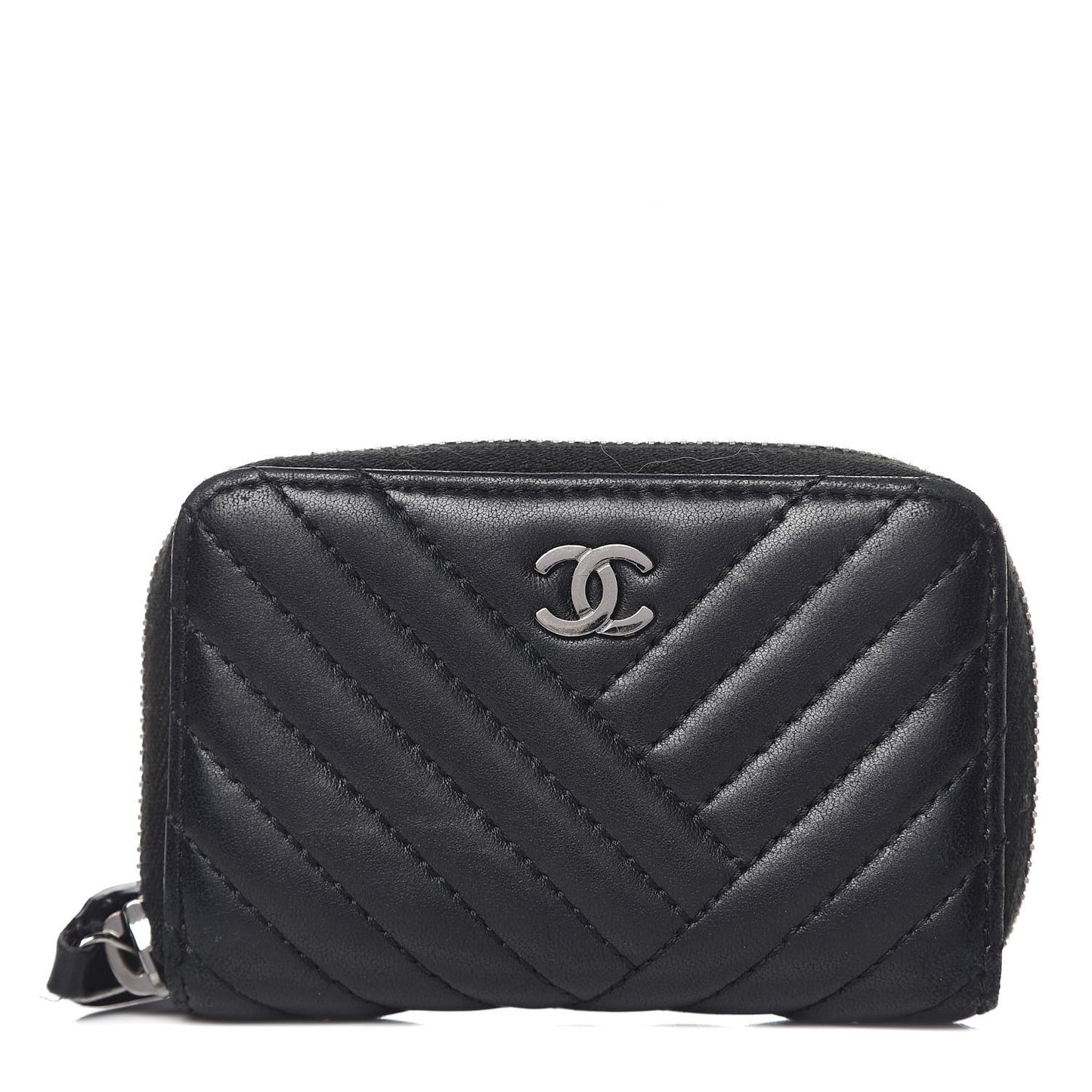 Lambskin Quilted Crossing Zip Around Coin Purse Black