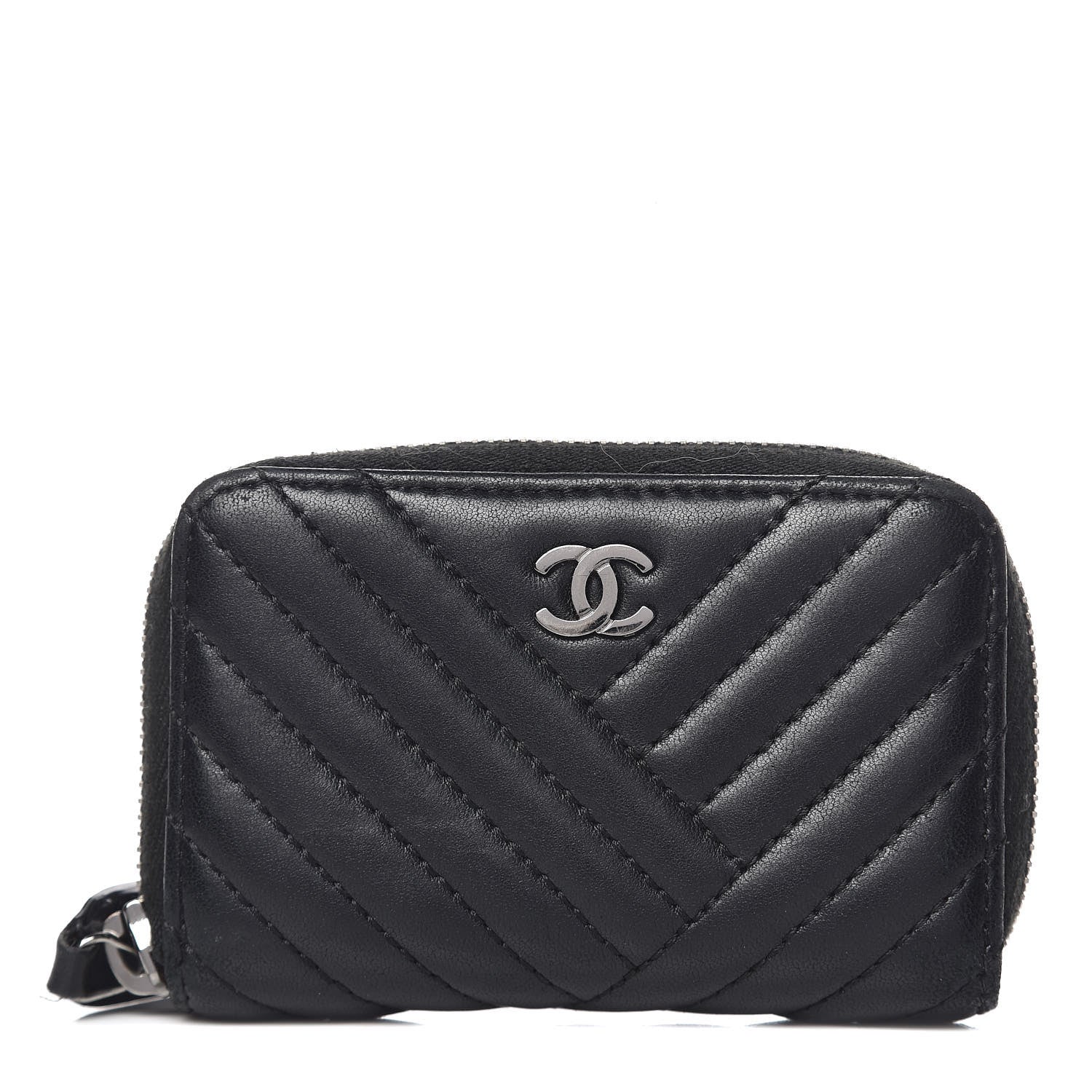 Chanel Lambskin Quilted Crossing Zip Around Coin Purse Black 1 of 9