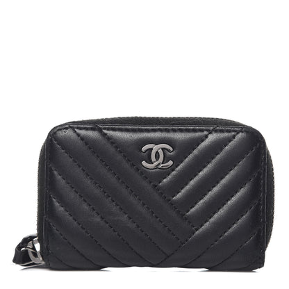 Chanel Lambskin Quilted Crossing Zip Around Coin Purse Black 1 of 9