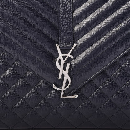 Saint Laurent Grain De Poudre Large Tri-Quilt Monogram Satchel Deep Marine 10 of 10