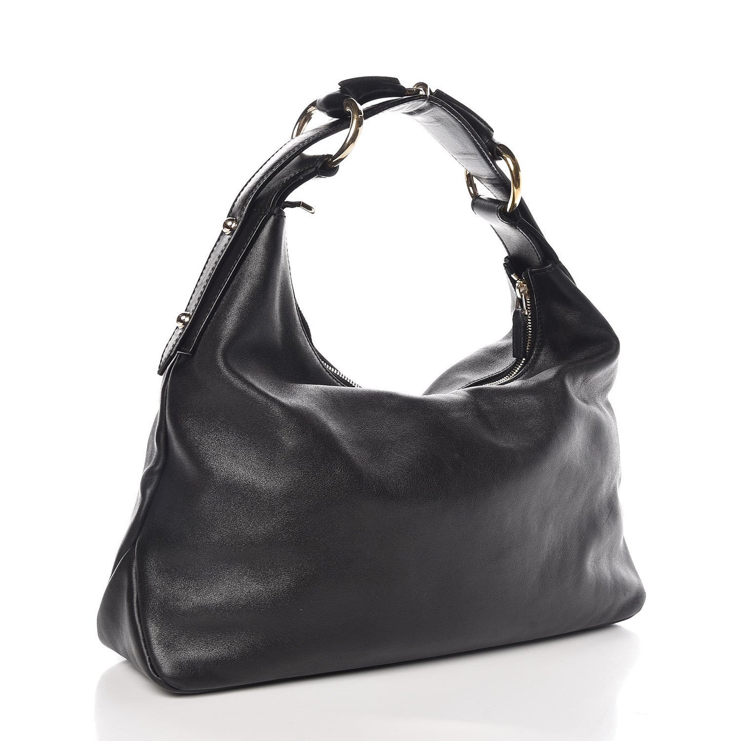 Calfskin Medium Horsebit Chain Hobo Black