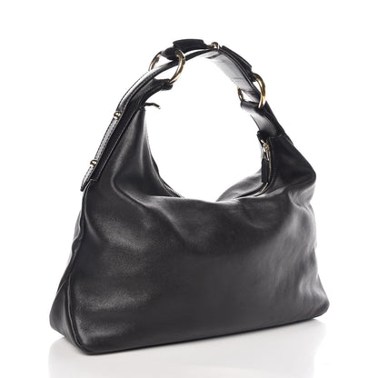 Gucci Calfskin Medium Horsebit Chain Hobo Black 3 of 9