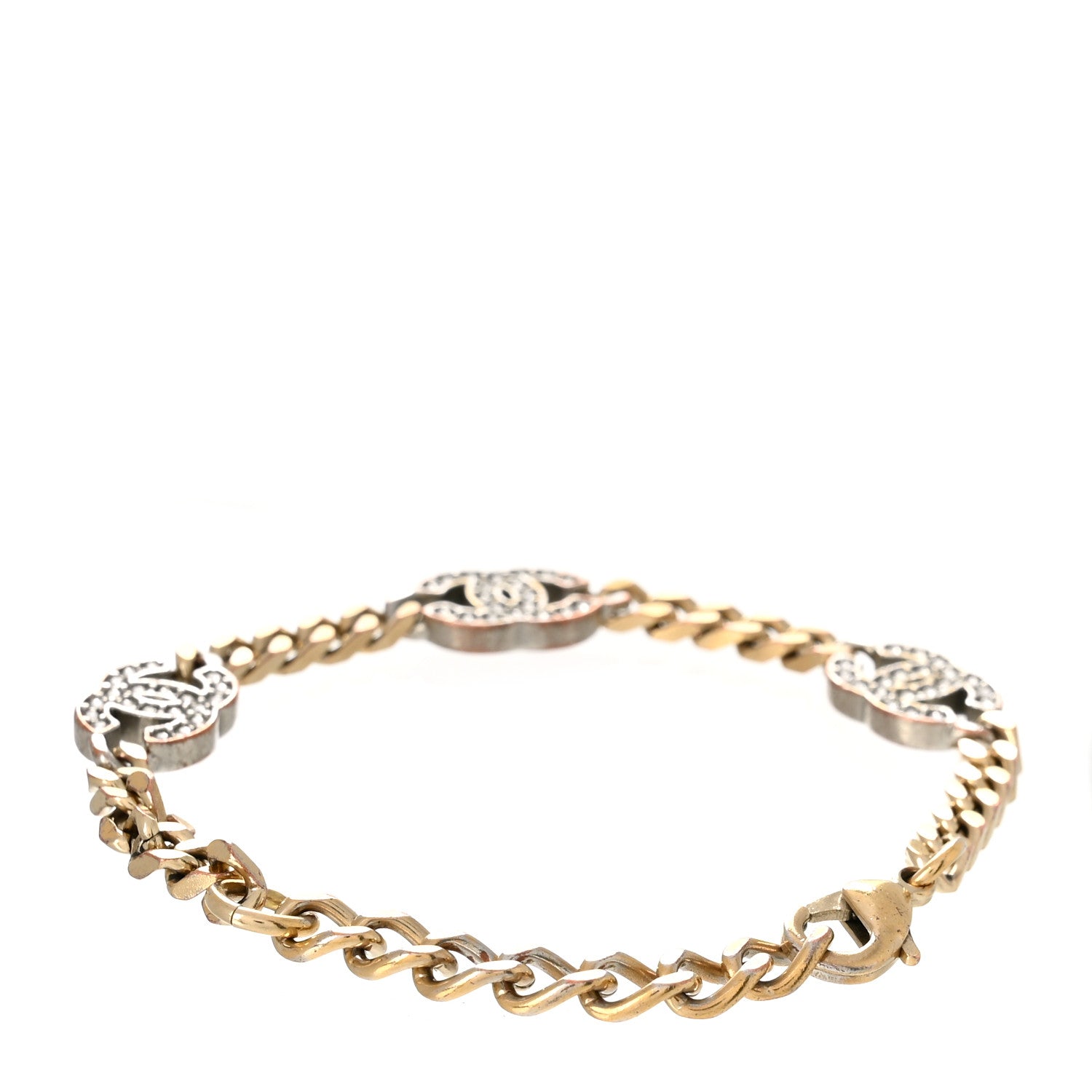 Chanel Crystal CC Chain Bracelet Gold Silver 3 of 4