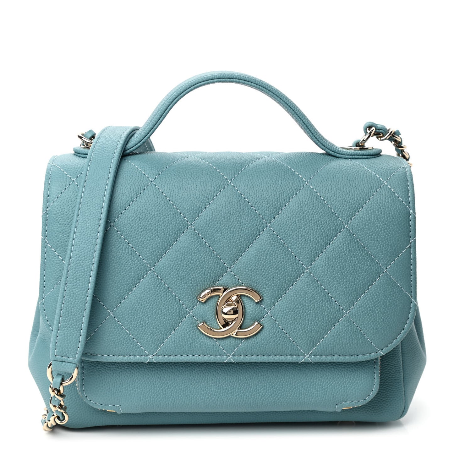 Caviar Quilted Small Business Affinity Flap Light Blue