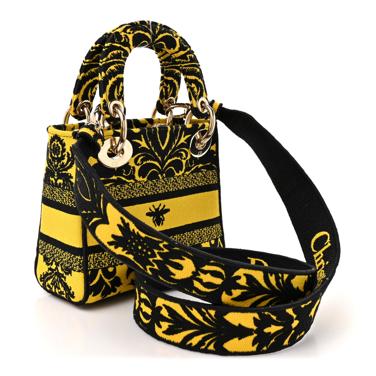 Canvas Petites Fleurs Embroidered Mini Lady D-Lite Black Yellow