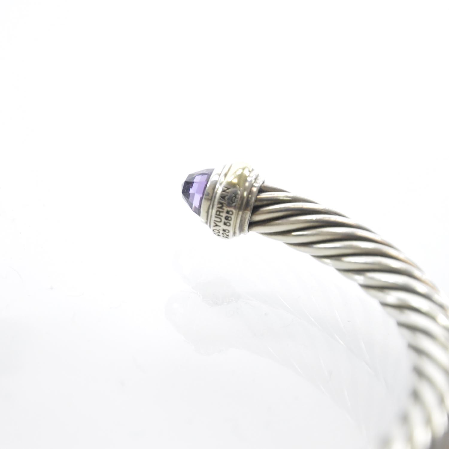 David Yurman Sterling Silver 14k Gold Amethyst Cable Cuff 4 of 6