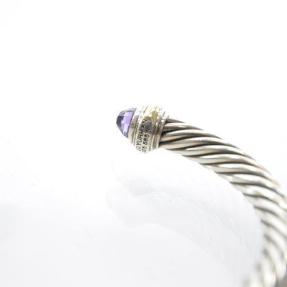 David Yurman Sterling Silver 14k Gold Amethyst Cable Cuff 4 of 6