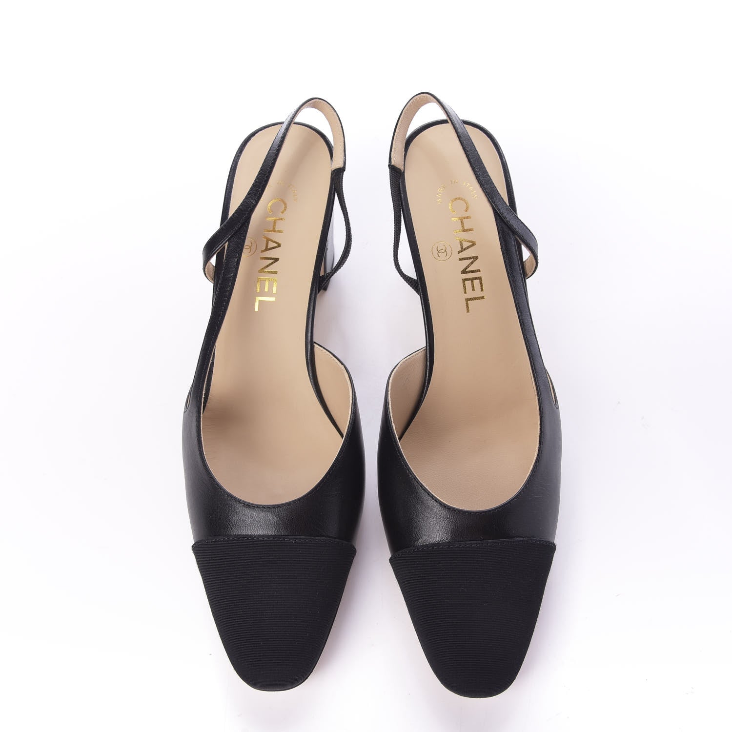 Chanel Goatskin Grosgrain Cap Toe CC Slingback Sandals 39.5 Black 4 of 9