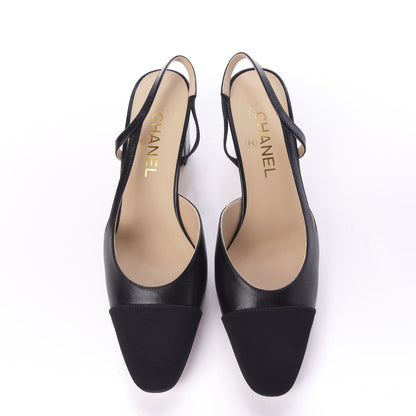 Chanel Goatskin Grosgrain Cap Toe CC Slingback Sandals 39.5 Black 4 of 9