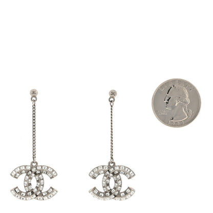 Chanel Crystal Baguette CC Drop Earrings Silver 2 of 5