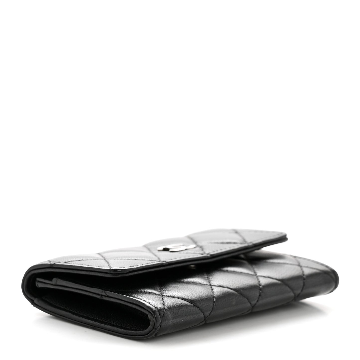 Lambskin Quilted Flap Card Holder Black