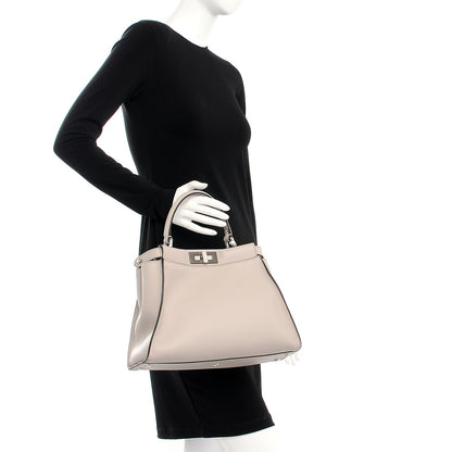Fendi Vitello Seta Shiny Nappa Medium Peekaboo Iconic Satchel Grigio Polvere Bordeaux 3 of 9