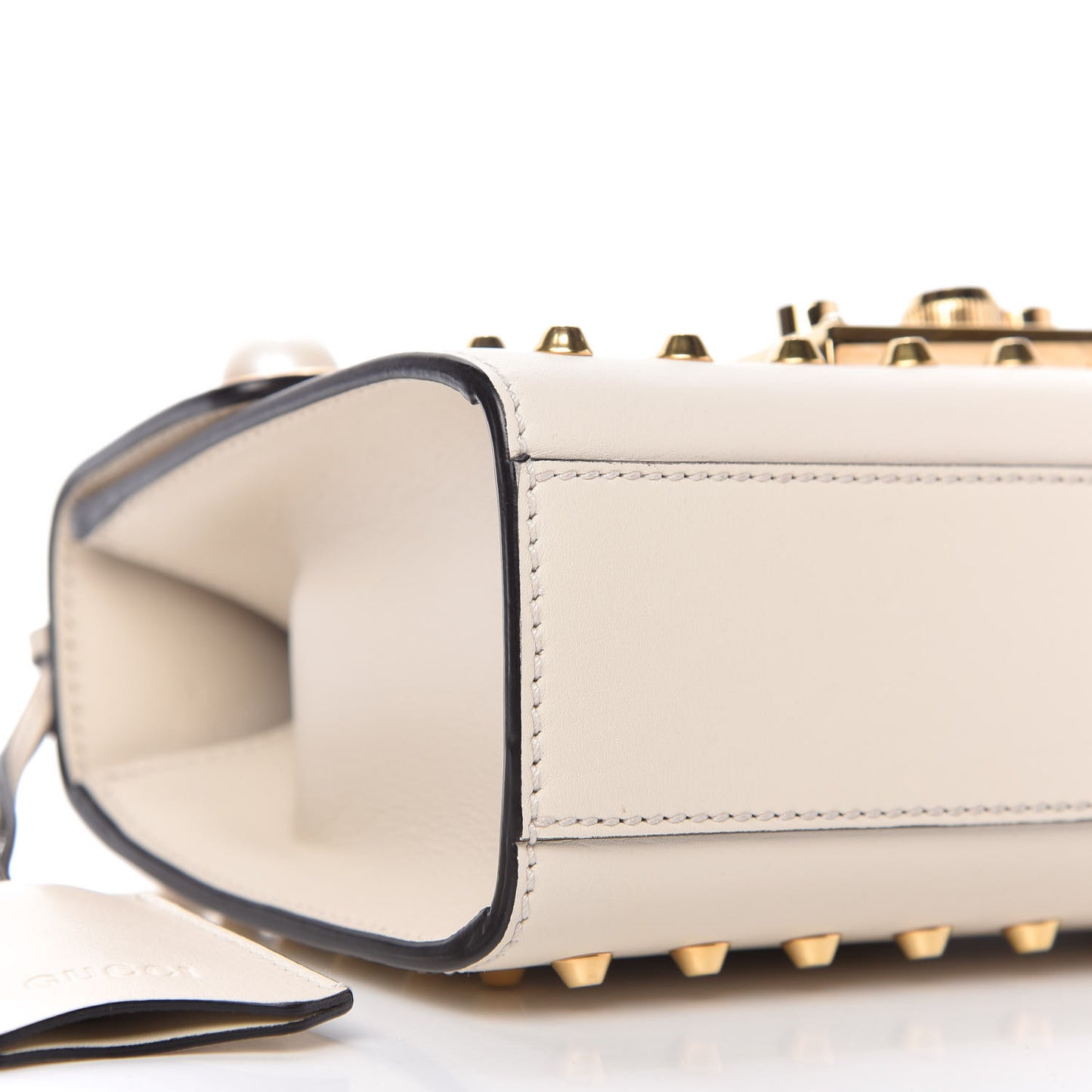 Calfskin Studded Small Padlock Shoulder Bag White