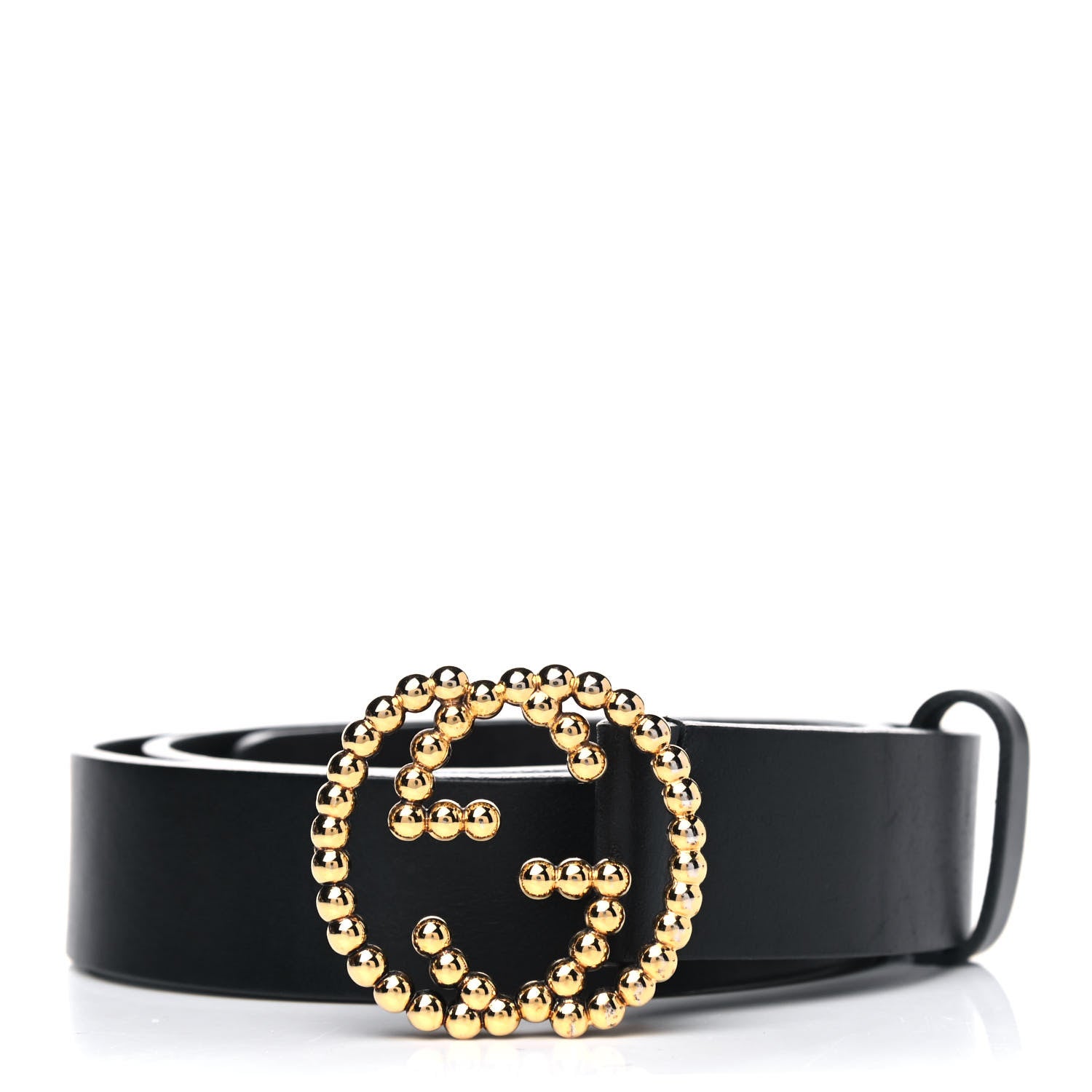 Gucci Margaux Calfskin Studded Interlocking G 30mm Belt 80 32 Black 1 of 4