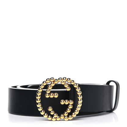 Gucci Margaux Calfskin Studded Interlocking G 30mm Belt 80 32 Black 1 of 4