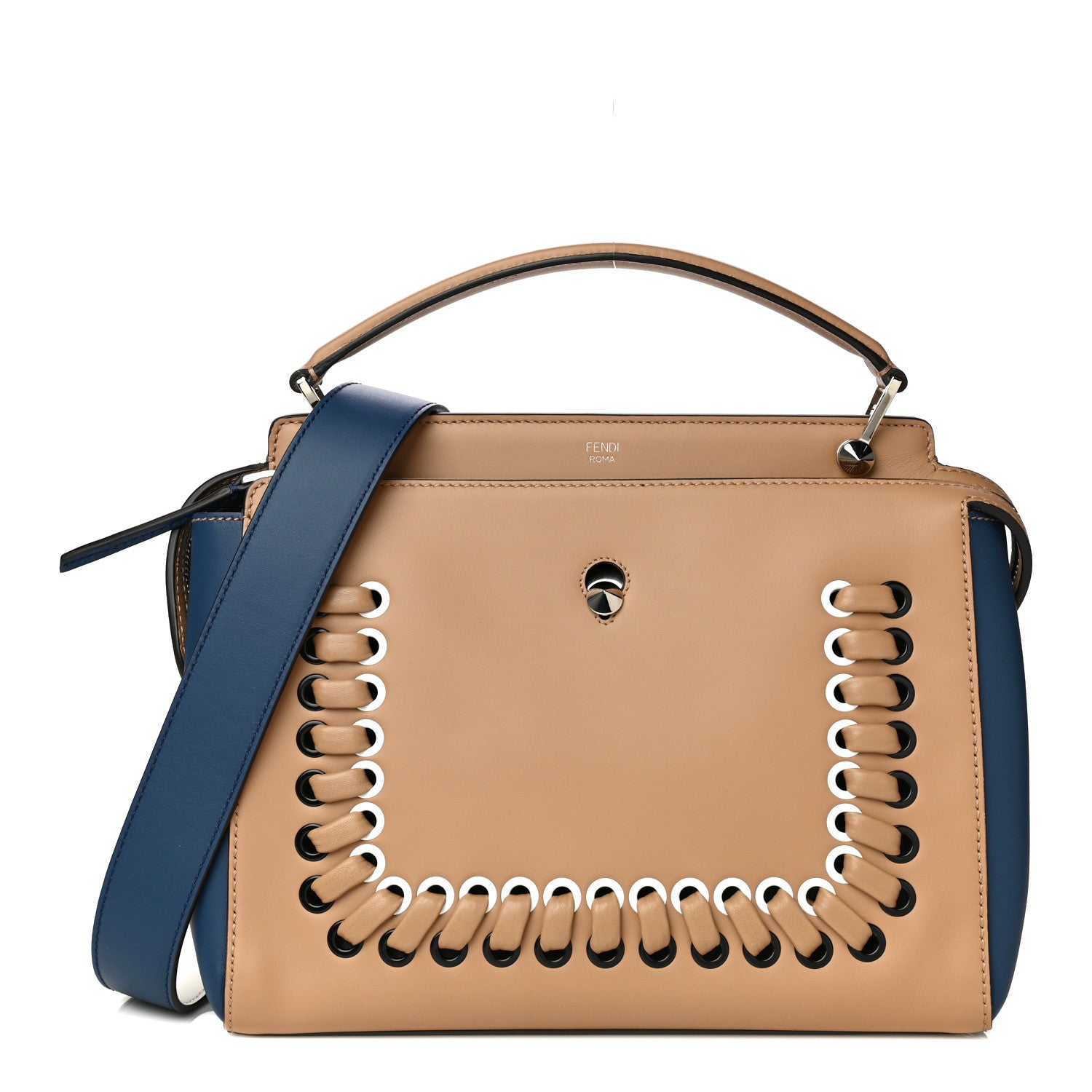 Fendi Vitello Baltico Shiny Nappa Lace Up DotCom Satchel Cuoio Blue Multicolor 1 of 15