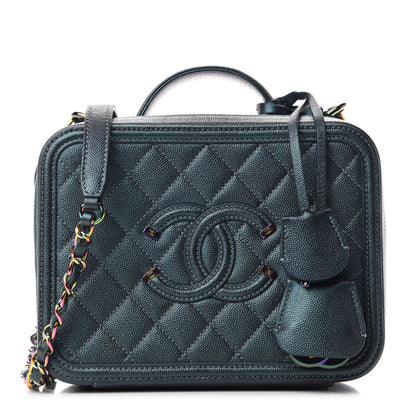 Chanel Iridescent Caviar Quilted Medium CC Filigree Vanity Case Dark Turquoise 1 of 10