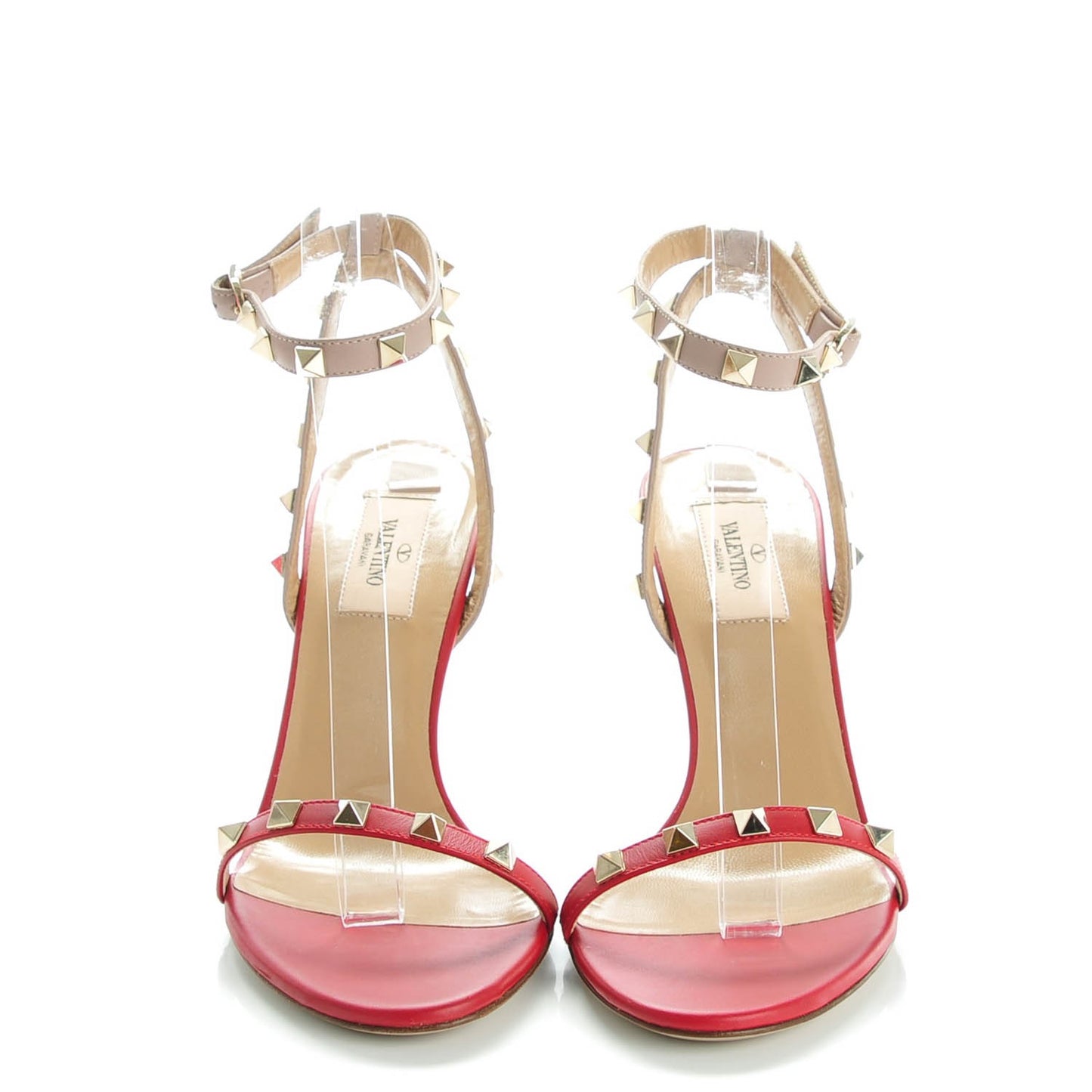 Calfskin Rockstud Ankle Strap 85mm Sandals 38 Rosso Valentino Poudre