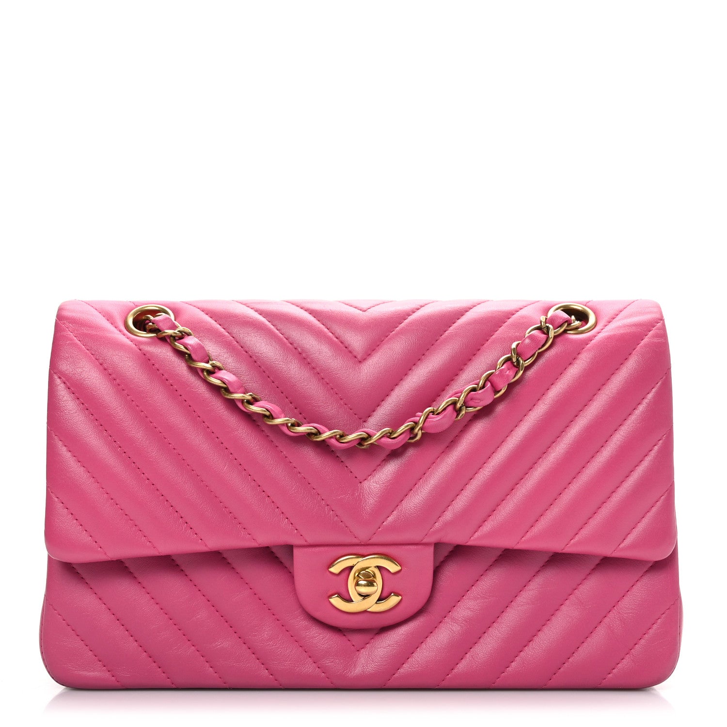 Chanel Lambskin Chevron Quilted Medium Double Flap Pink 1 of 9