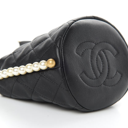 Chanel Calfskin Quilted Pearl Mini About Pearls Drawstring Bucket Bag Black 9 of 11
