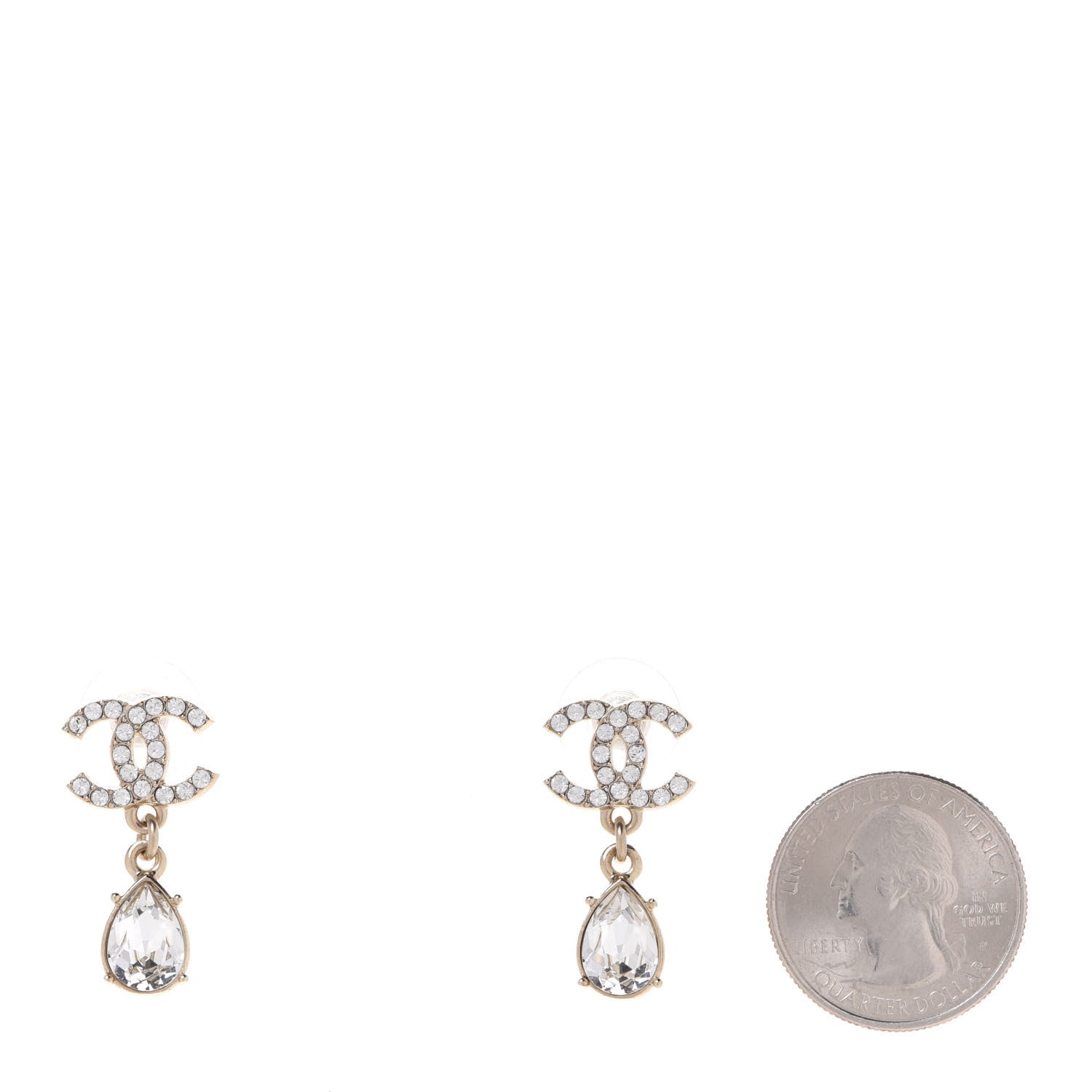 Chanel Crystal CC Tear Drop Earrings Gold 2 of 4