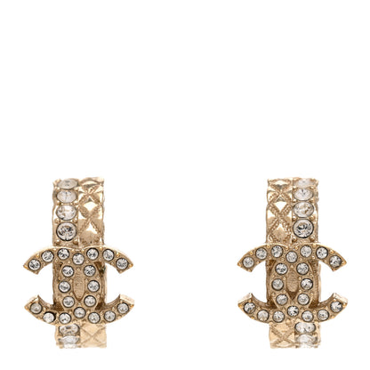 Chanel Metal Crystal Quilted CC Hoop Earrings Gold 1 of 5
