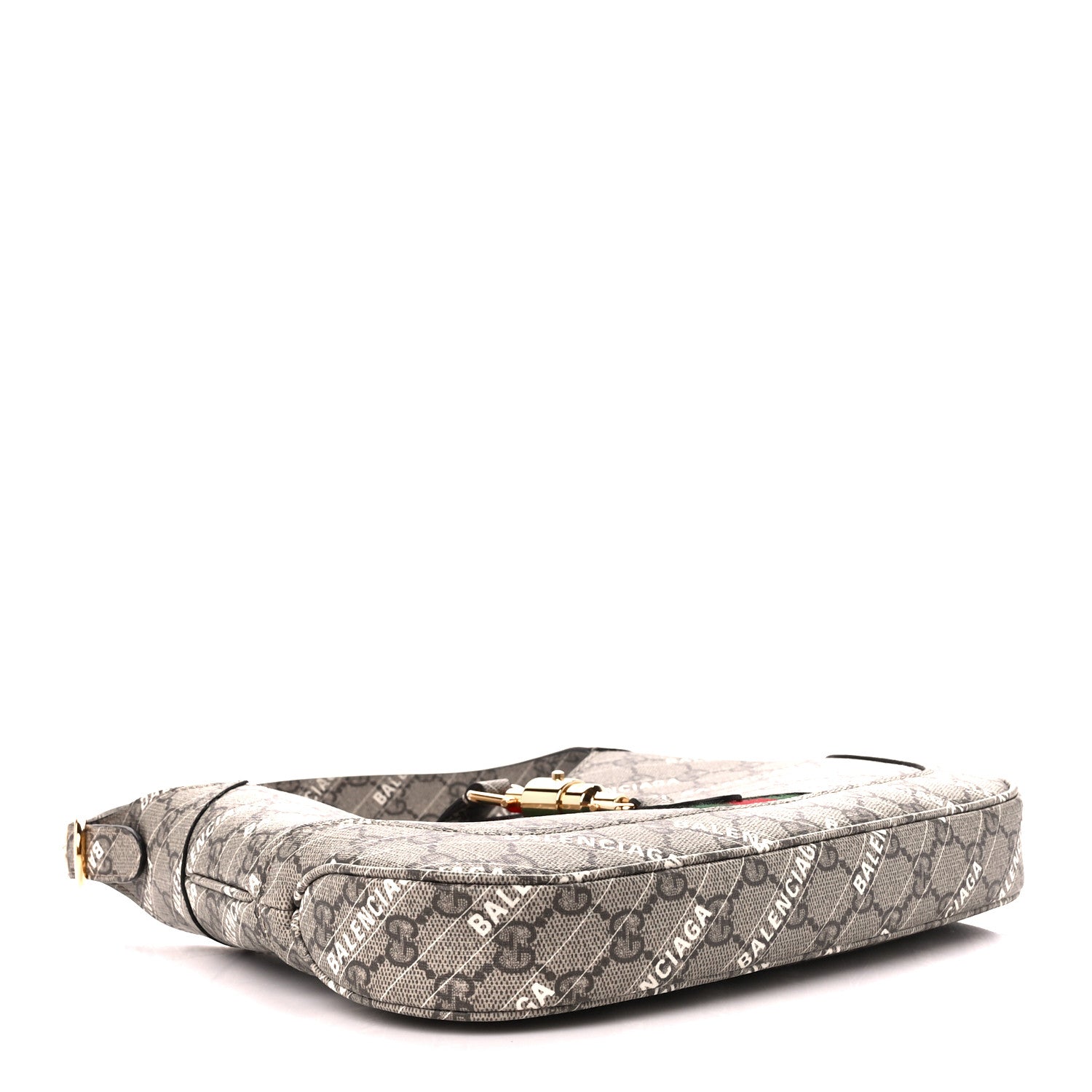 Gucci X BALENCIAGA GG Supreme Monogram Striped Logo Print Web Small Jackie 1961 Hobo Beige Ebony Mystic White 4 of 11
