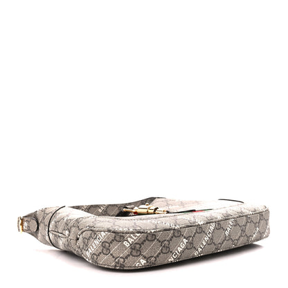 Gucci X BALENCIAGA GG Supreme Monogram Striped Logo Print Web Small Jackie 1961 Hobo Beige Ebony Mystic White 4 of 11