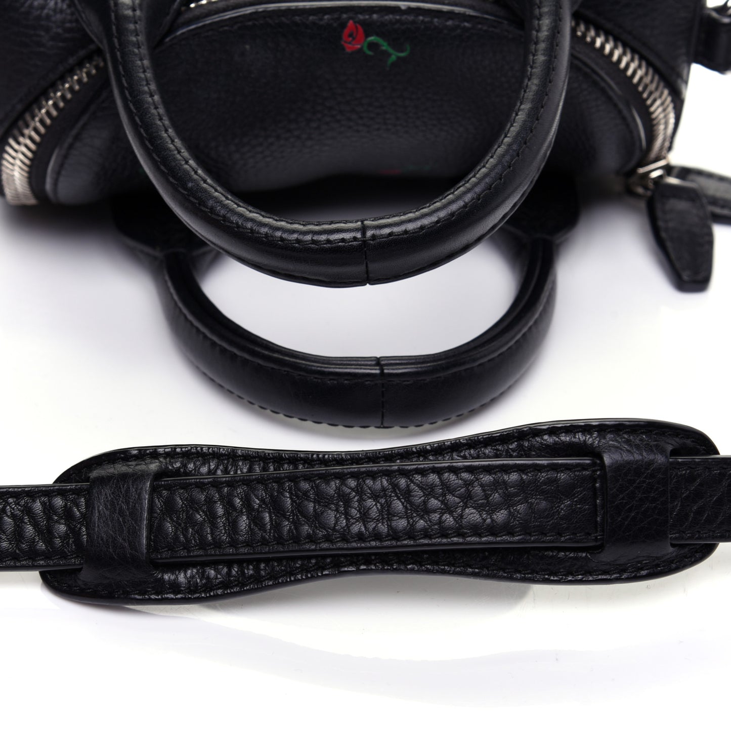 Pebbled Lambskin Rose Printed Mini Rockie Black Silver Hardware