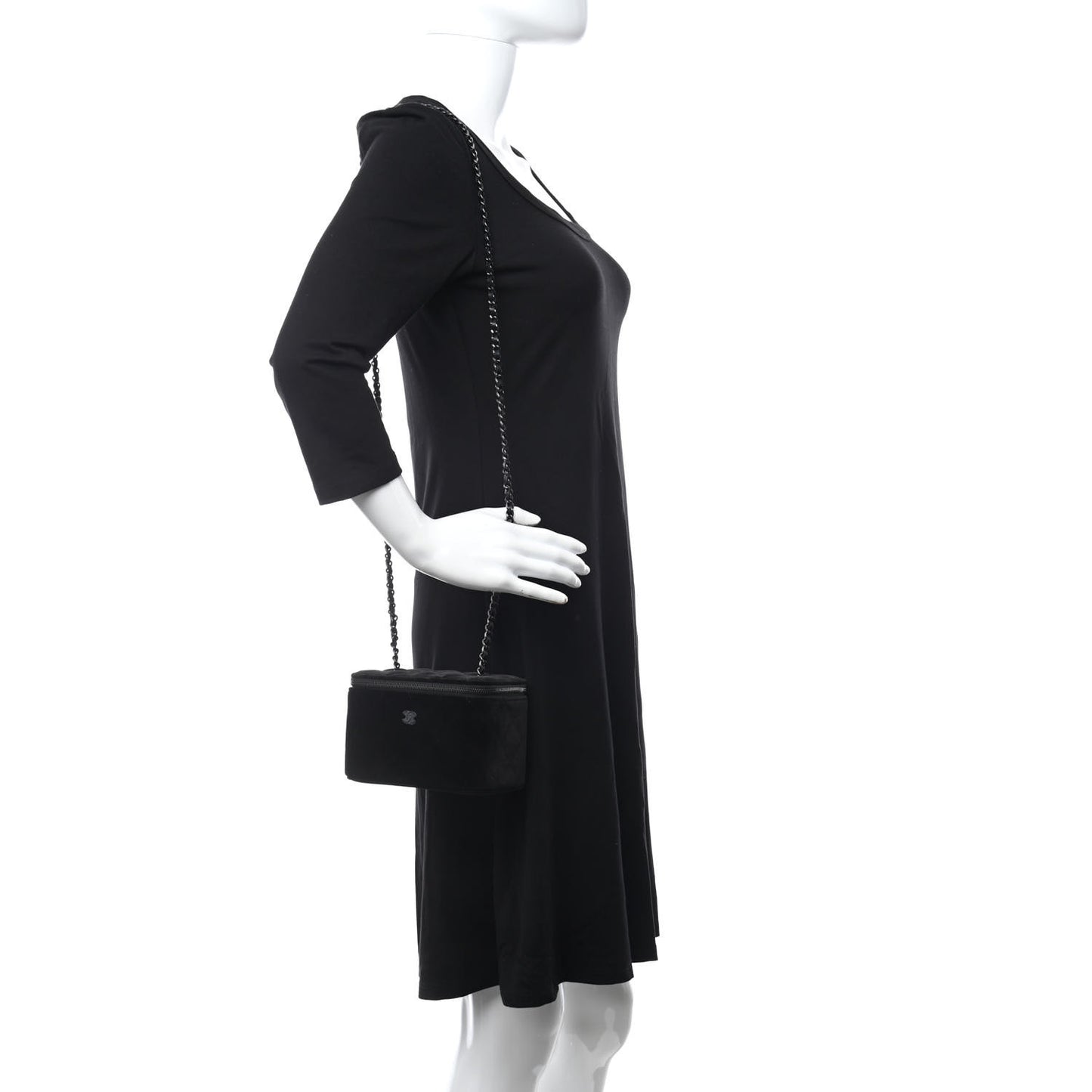 Velvet Quilted Small Vanity Case With Chain Black