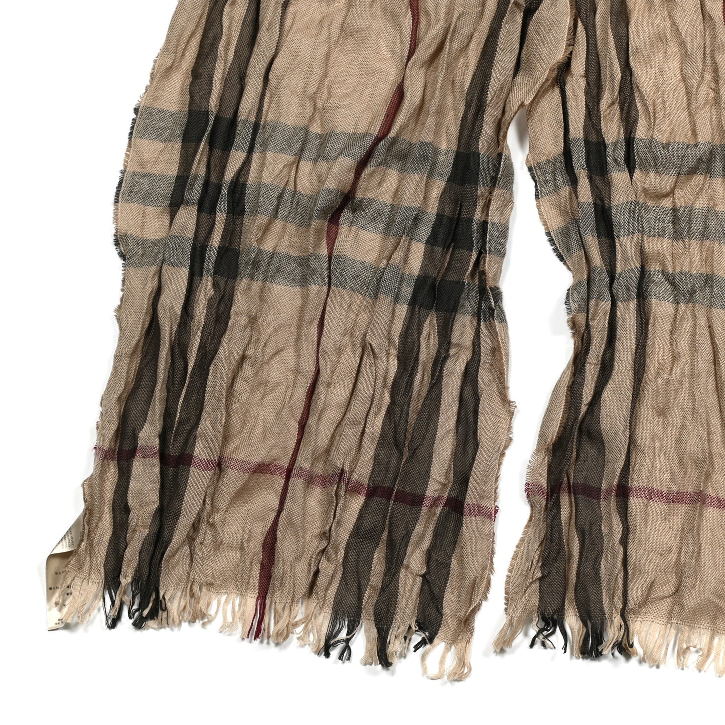 Wool Silk Giant Check Lightweight Scarf Camel