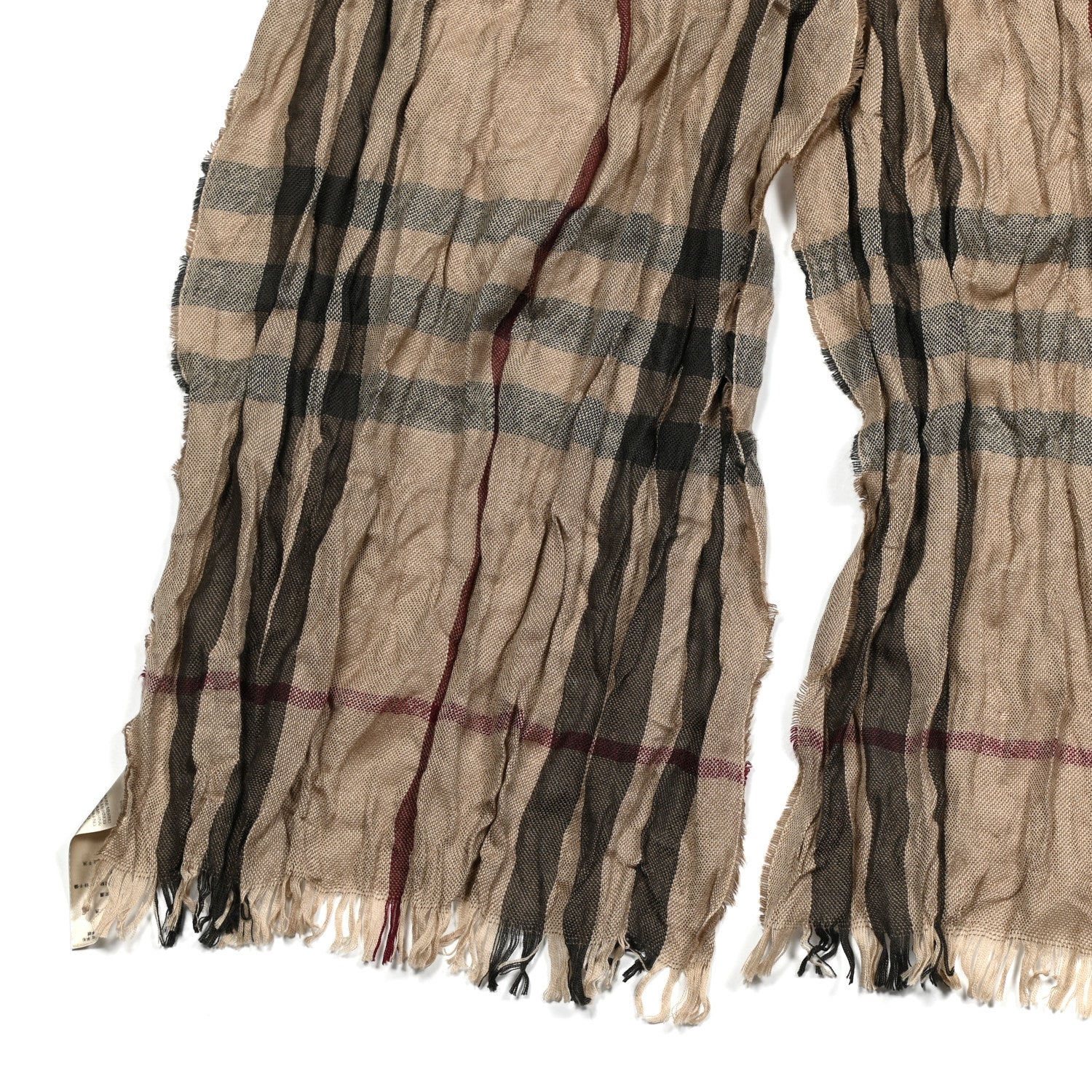 Burberry Wool Silk Giant Check Lightweight Scarf Camel 3 of 5