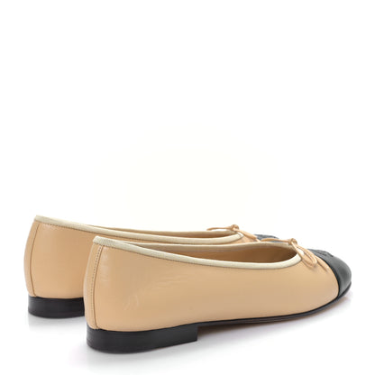 Chanel Lambskin Cap Toe CC Ballerina Flats 39 Beige Black 4 of 8