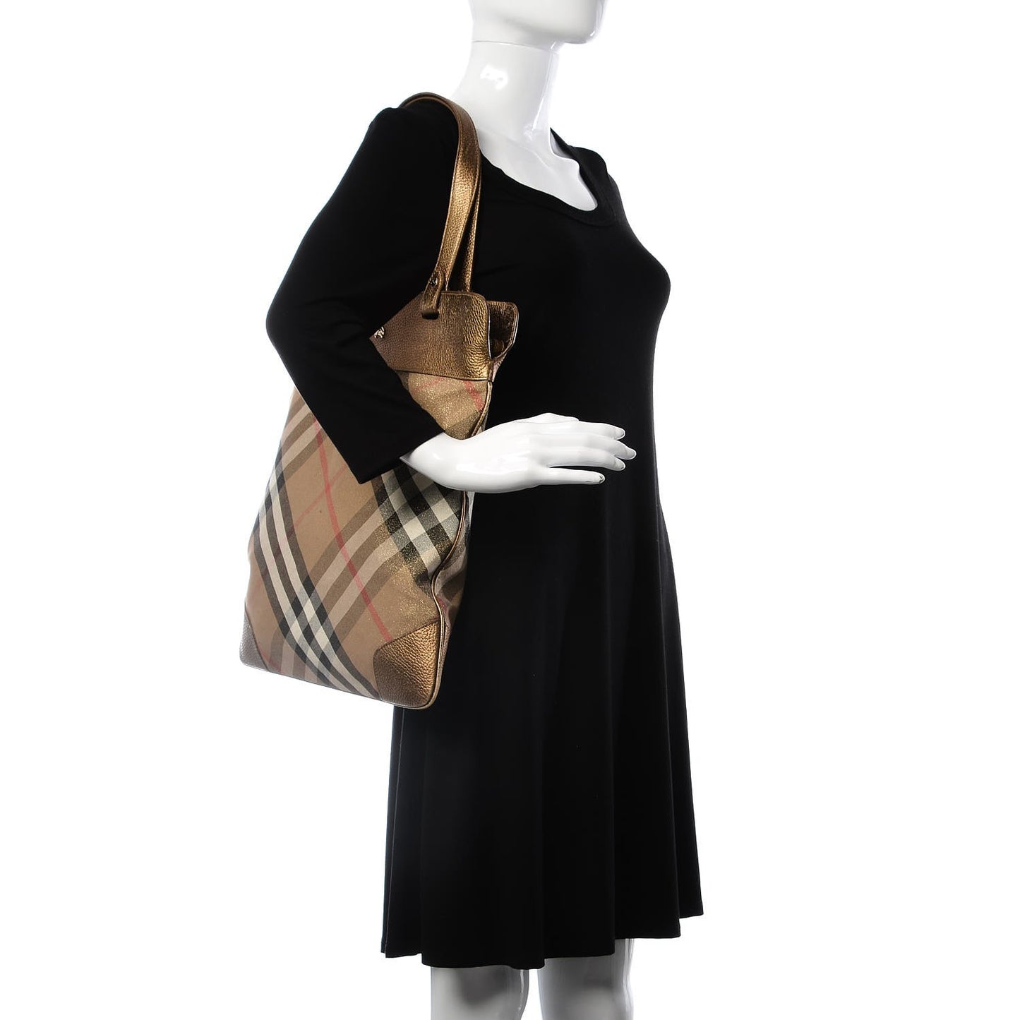 Metallic Calfskin Nova Check Medium Tote Gold