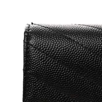 Saint Laurent SAINT LAURENT Grain De Poudre Matelasse Chevron Monogram Monochrome Envelope Chain Wallet Black 10 of 11