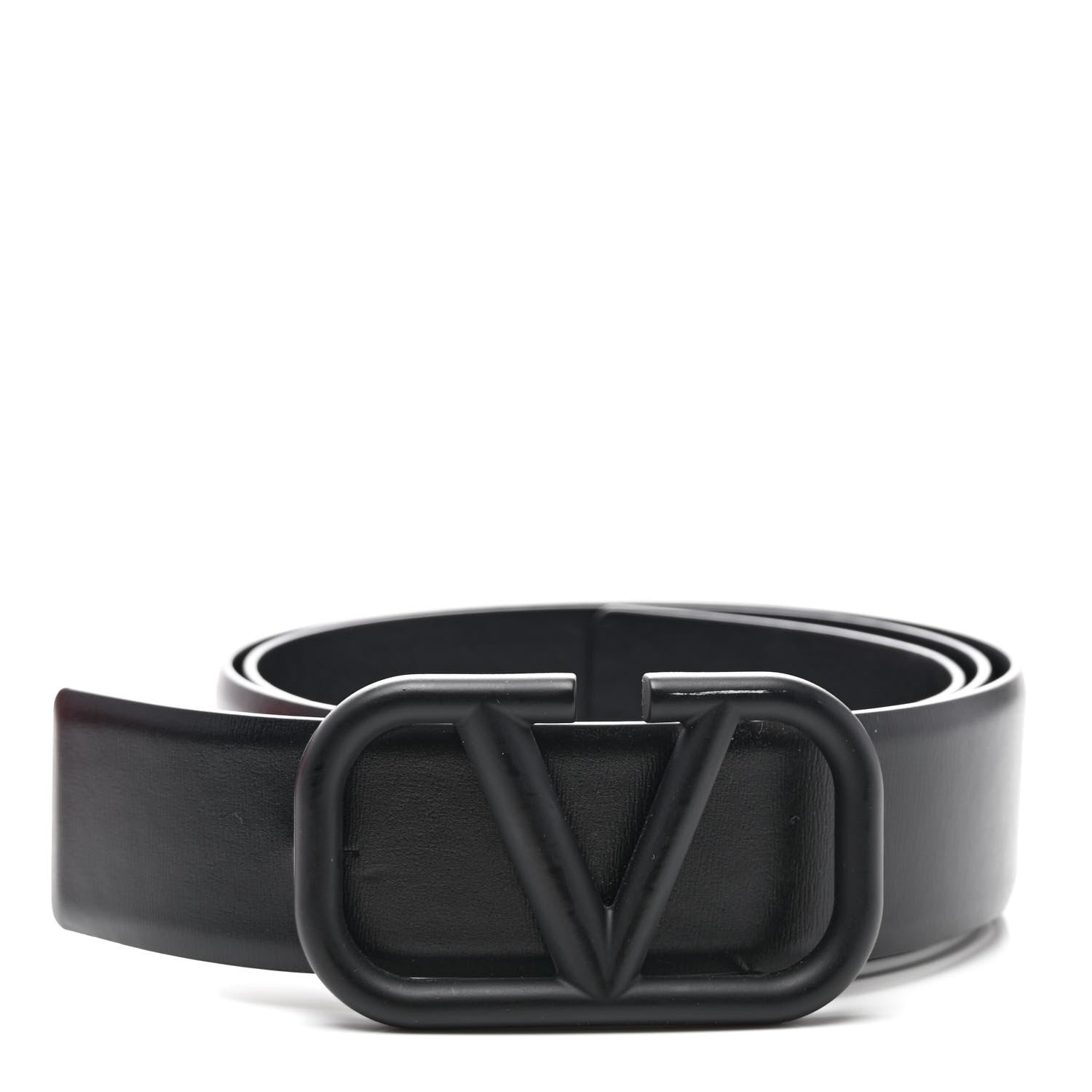Valentino Garavani Glossy Calfskin Monochrome VLogo Belt 90 36 Black 1 of 6