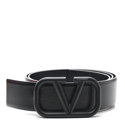 Valentino Garavani Glossy Calfskin Monochrome VLogo Belt 90 36 Black 1 of 6