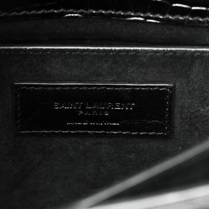 Saint Laurent Calfskin Crocodile Embossed Medium Monochrome Monogram Sunset Black 5 of 12