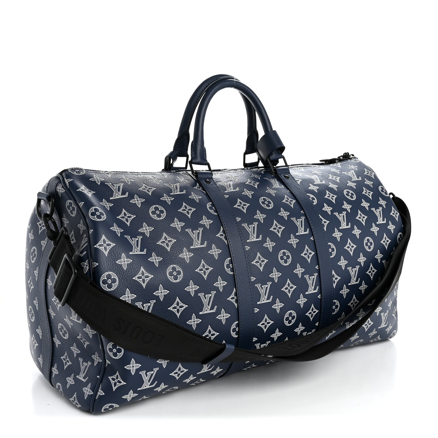 Louis Vuitton Calfskin Shadow Monogram Keepall Bandouliere 50 Ink Blue White 2 of 8