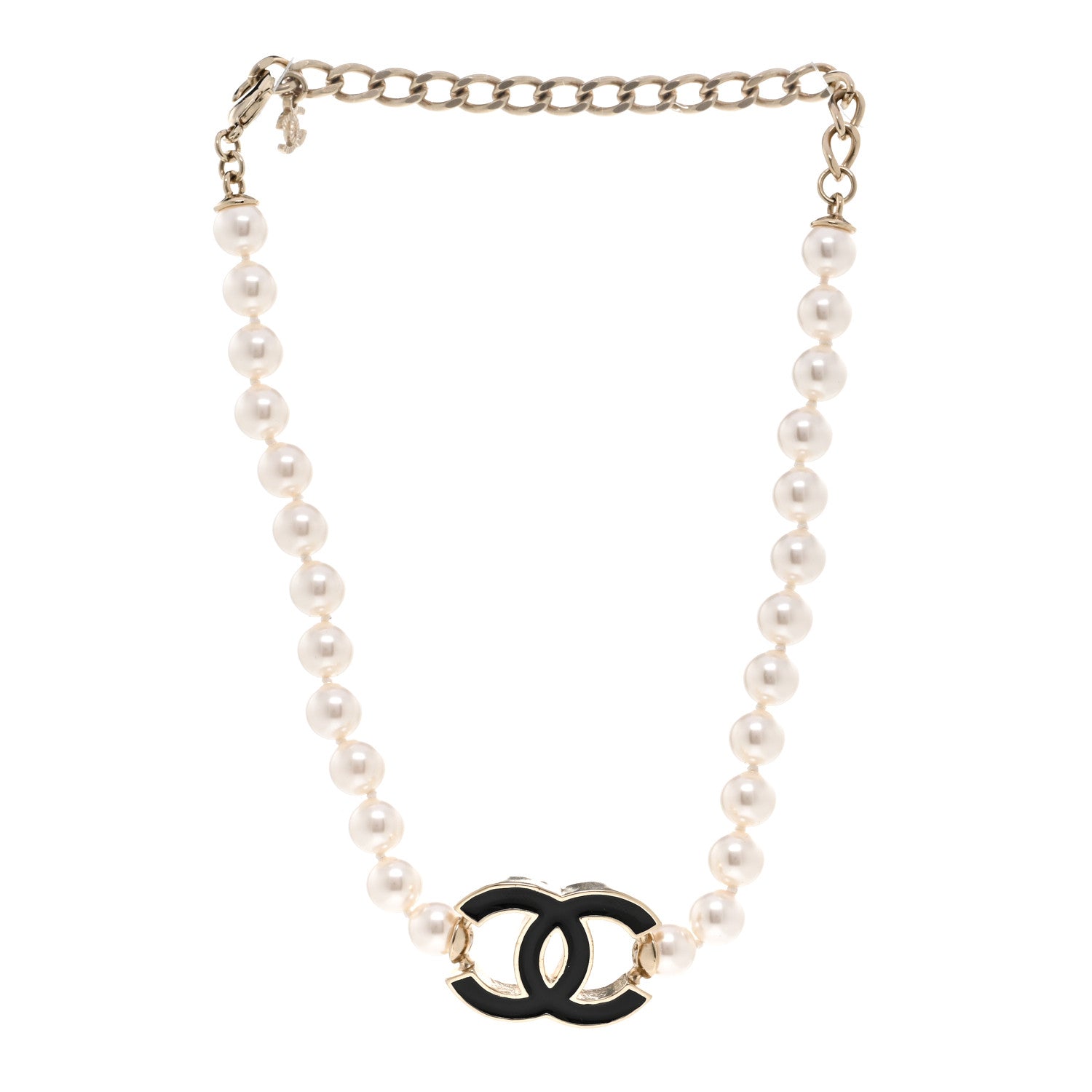 Chanel Pearl Resin CC Choker Necklace Gold White Black 3 of 6