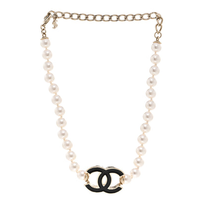 Chanel Pearl Resin CC Choker Necklace Gold White Black 3 of 6