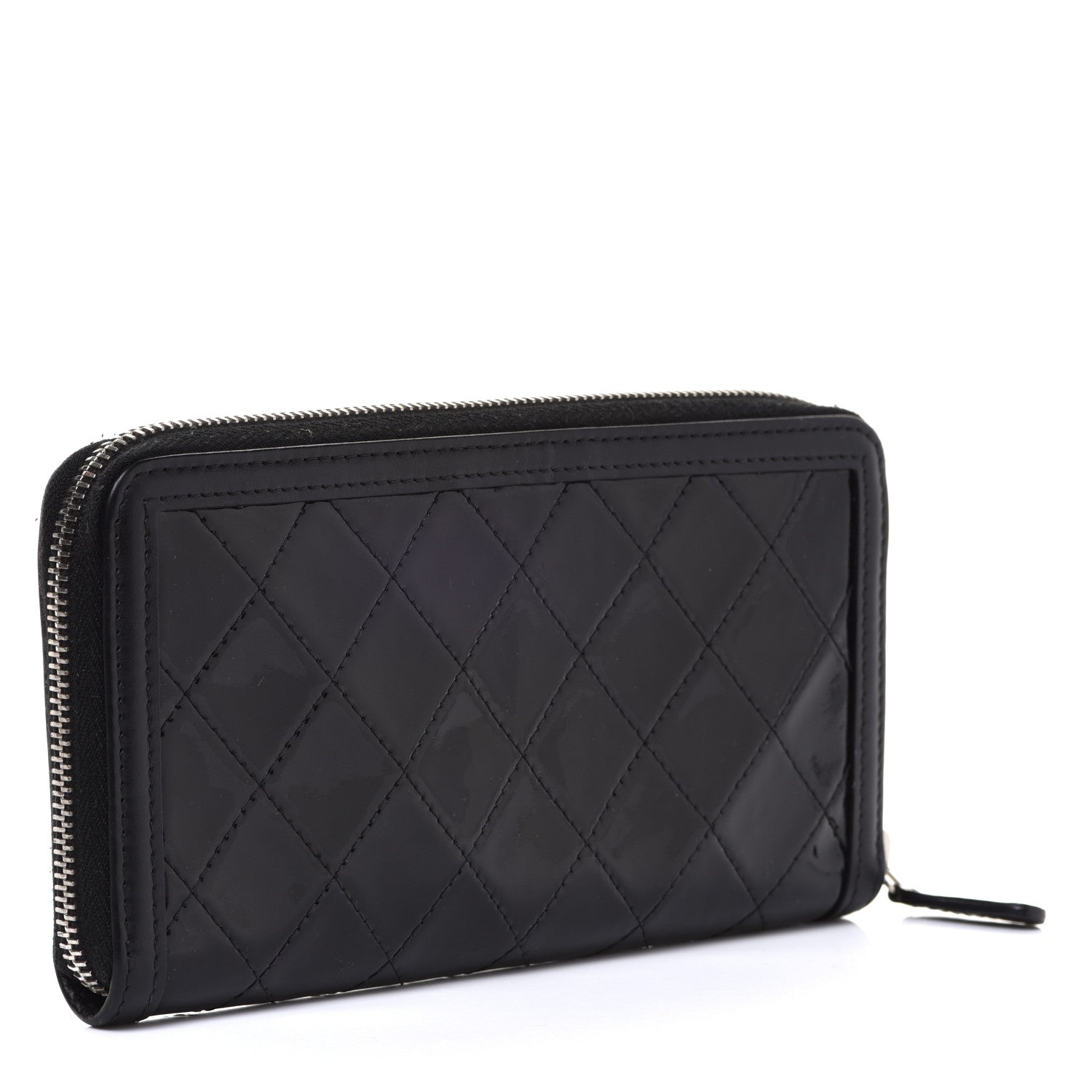 Chanel Patent Lambskin Quilted Zip Around Wallet Black 3 of 9